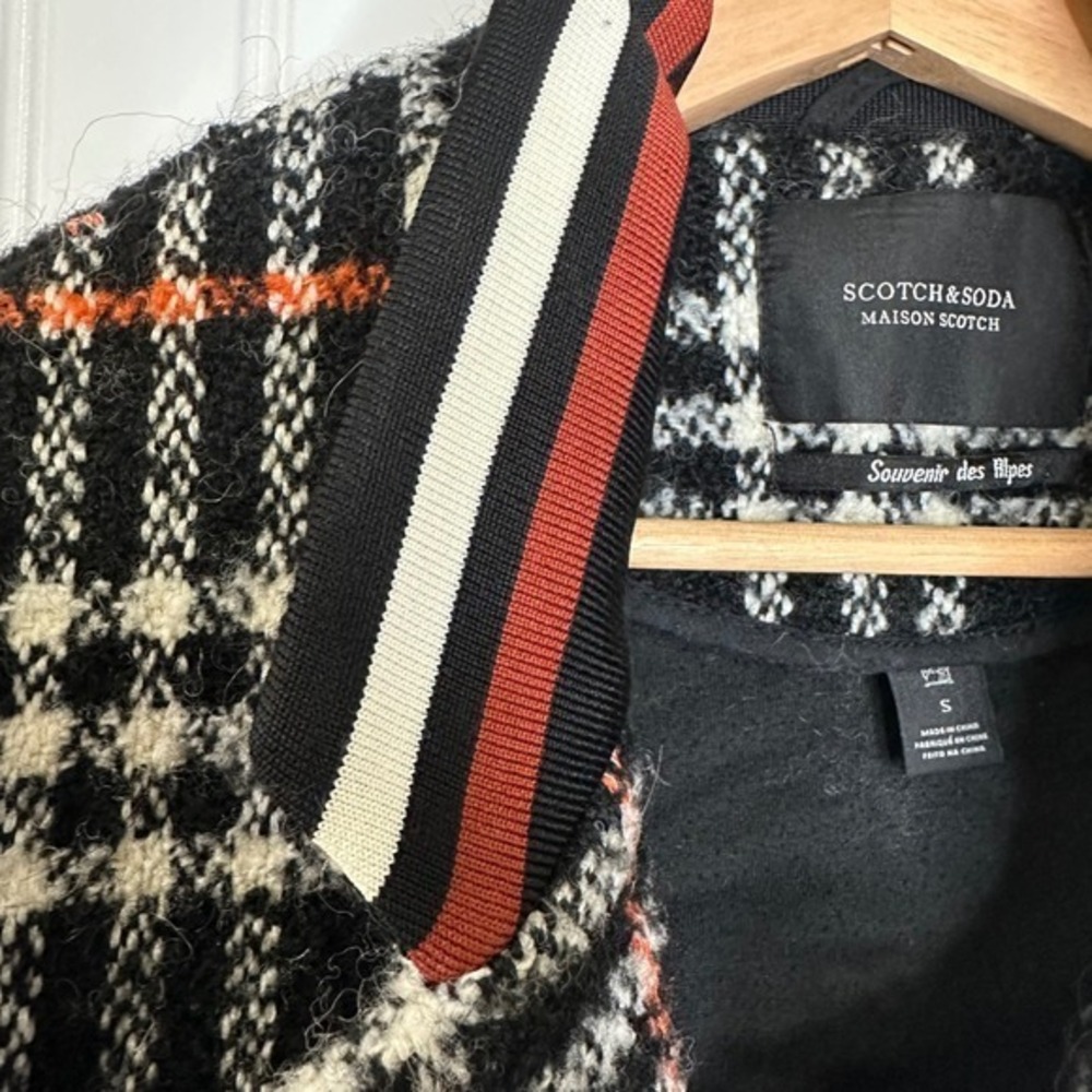 Scotch Soda Plaid Coat Women's Size S Black Orange White Wool Blend Jacket - Picture 13 of 14